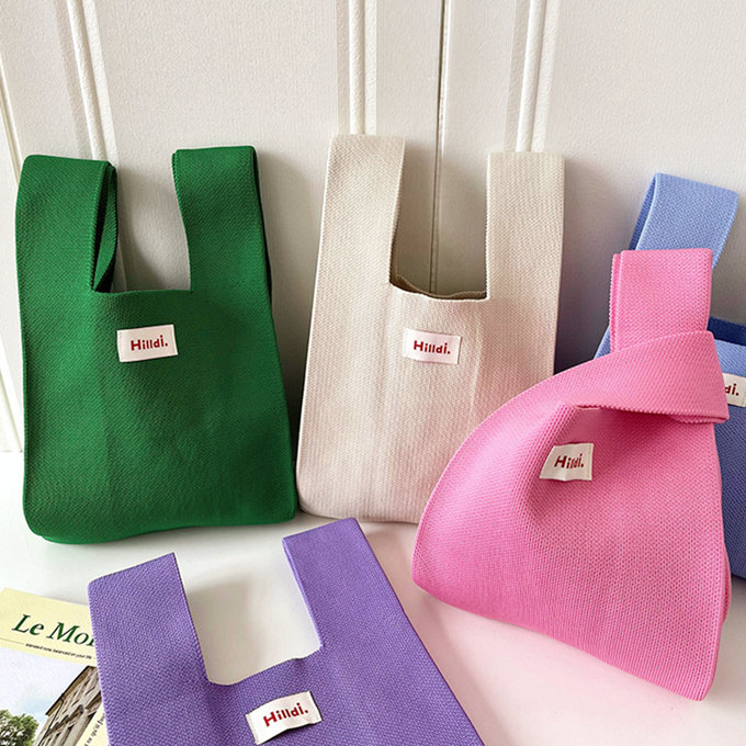 選べる65柄 レディース ニット ミニトート 編み トートバッグ かばん 無地 小さめ 大きな柄 バッグ 厚手 ジャガード編みバッグ ニットバッグ マルシェバック 鞄 