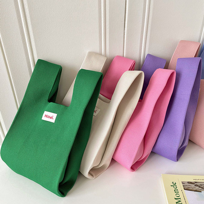 選べる65柄 レディース ニット ミニトート 編み トートバッグ かばん 無地 小さめ 大きな柄 バッグ 厚手 ジャガード編みバッグ ニットバッグ マルシェバック 鞄 