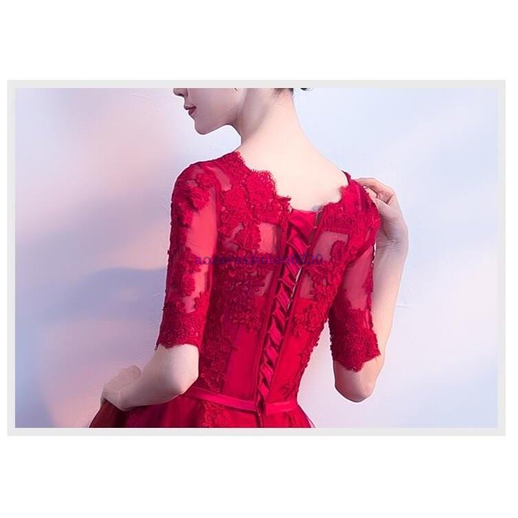 前短後長 レッドウエディングドレス 結婚式 2次会 花嫁 二次会ドレス エンパイア 格安 ミニドレス ウェディングドレス ショートドレス フォーマルドレス 