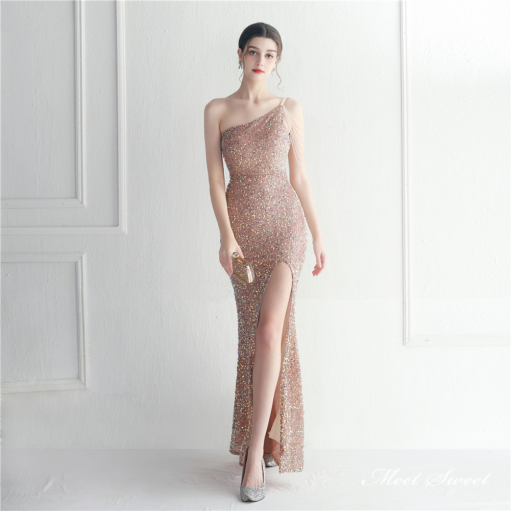 カラードレス マーメイドドレス パーティードレス ワンショルダー スリット イブニングドレス スパン 発表会 二次会 結婚式 ウェディングドレス 