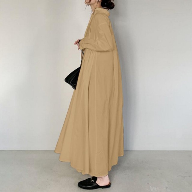 ワンピース レディース きれいめ 40代 ロング ワンピース 春夏 おしゃれ 長袖 綿麻混 体型カバ 大きいサイズ シャツワンピース きれいめ 