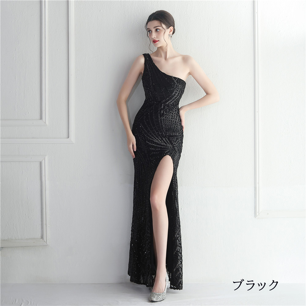 カラードレス ワンショルダー スリット パーティードレス ウェディングドレス 結婚式 小さいサイズ 二次会 発表会 大きいサイズ 