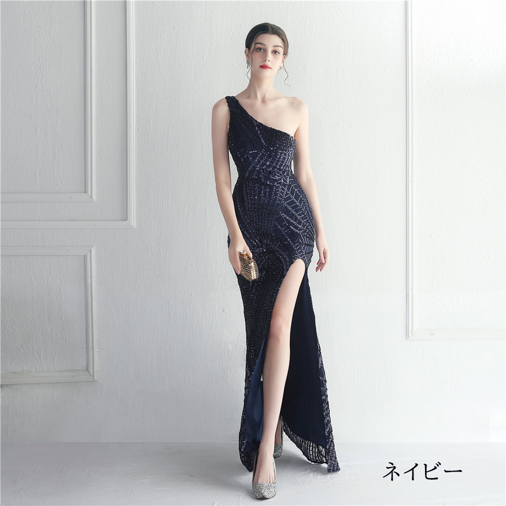 カラードレス ワンショルダー スリット パーティードレス ウェディングドレス 結婚式 小さいサイズ 二次会 発表会 大きいサイズ 