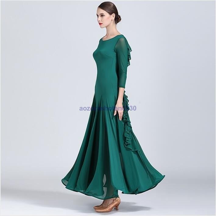 社交ダンス衣装 ワンピース モダンダンス ワルツ専用ドレス レッスン着 ルンバ スタンダード発表会用演出服 サンバ 練習競技着デモ用 