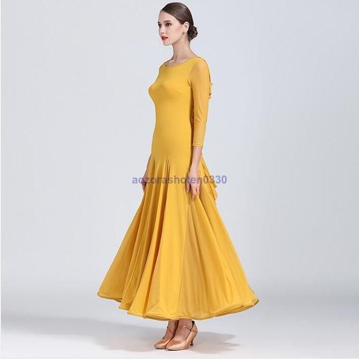 社交ダンス衣装 ワンピース モダンダンス ワルツ専用ドレス レッスン着 ルンバ スタンダード発表会用演出服 サンバ 練習競技着デモ用 