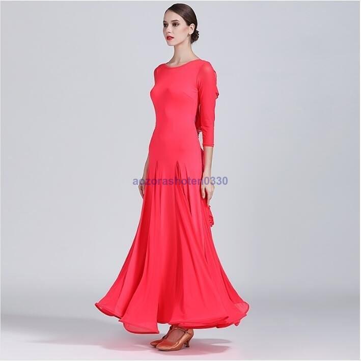 社交ダンス衣装 ワンピース モダンダンス ワルツ専用ドレス レッスン着 ルンバ スタンダード発表会用演出服 サンバ 練習競技着デモ用 