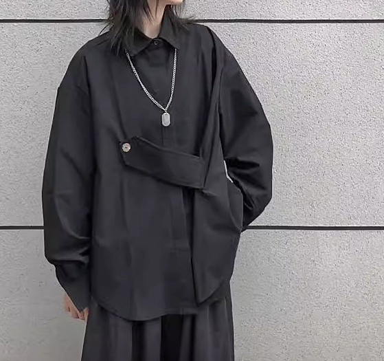 モード系 レディース トップス アシンメト 黒 シャツ ゴシック 個性的 