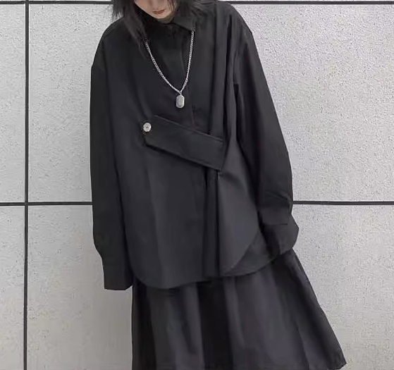 モード系 レディース トップス アシンメト 黒 シャツ ゴシック 個性的 