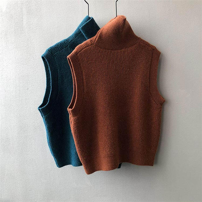 ニット ベスト ハイネック ニット ベスト レディース 大きいサイズ ノースリーブ トップス セーター ニットトップス リブ 秋冬 ニットベスト タートルネック 