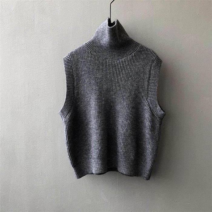 ニット ベスト ハイネック ニット ベスト レディース 大きいサイズ ノースリーブ トップス セーター ニットトップス リブ 秋冬 ニットベスト タートルネック 