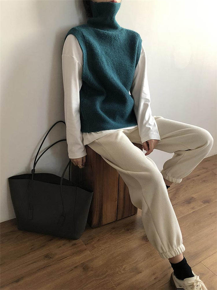 ニット ベスト ハイネック ニット ベスト レディース 大きいサイズ ノースリーブ トップス セーター ニットトップス リブ 秋冬 ニットベスト タートルネック 