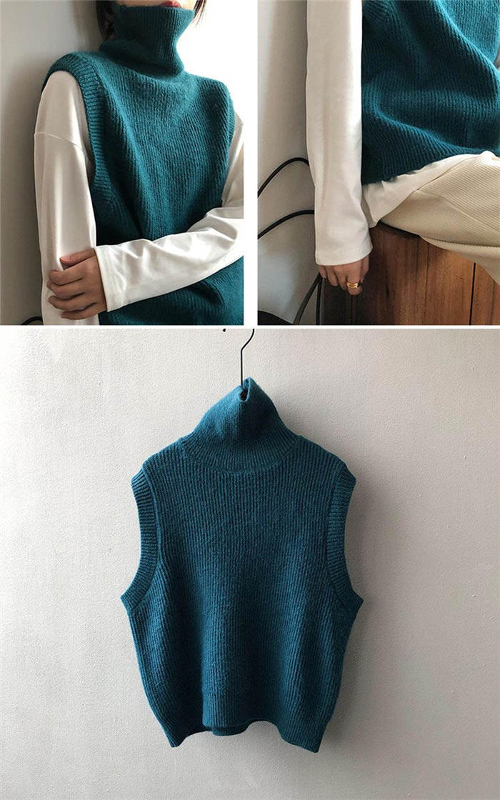 ニット ベスト ハイネック ニット ベスト レディース 大きいサイズ ノースリーブ トップス セーター ニットトップス リブ 秋冬 ニットベスト タートルネック 