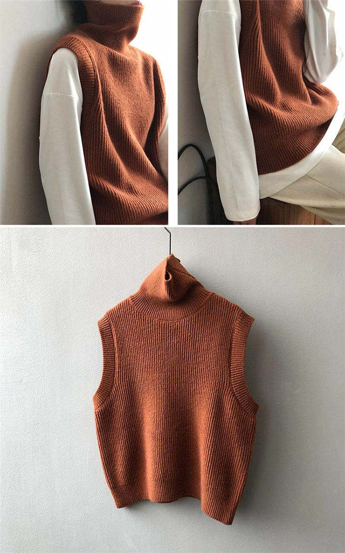 ニット ベスト ハイネック ニット ベスト レディース 大きいサイズ ノースリーブ トップス セーター ニットトップス リブ 秋冬 ニットベスト タートルネック 