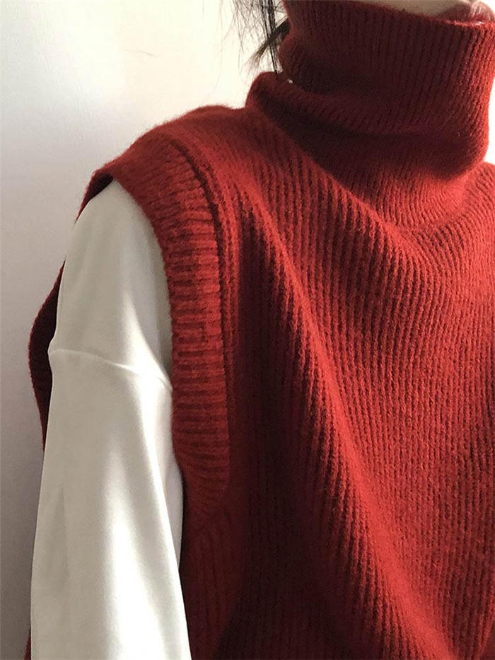 ニット ベスト ハイネック ニット ベスト レディース 大きいサイズ ノースリーブ トップス セーター ニットトップス リブ 秋冬 ニットベスト タートルネック 