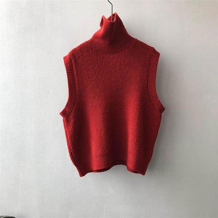 ニット ベスト ハイネック ニット ベスト レディース 大きいサイズ ノースリーブ トップス セーター ニットトップス リブ 秋冬 ニットベスト タートルネック 