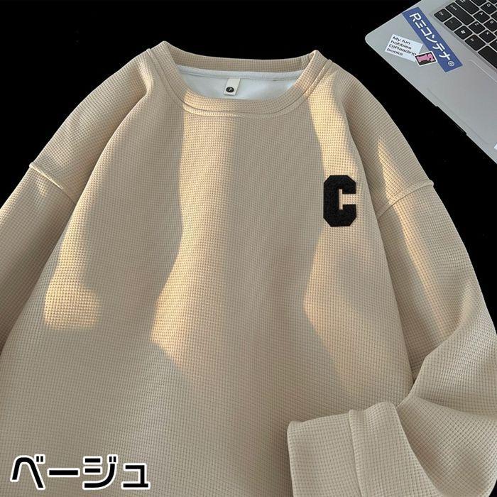トレーナー Tシャツ メンズ 長袖Tシャツ ワッフル生地 長袖 通学 春 クルーネック ロゴ 英字 カジュアル 秋 トップス おしゃれ 