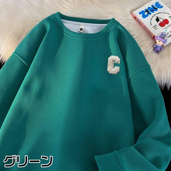 トレーナー Tシャツ メンズ 長袖Tシャツ ワッフル生地 長袖 通学 春 クルーネック ロゴ 英字 カジュアル 秋 トップス おしゃれ 