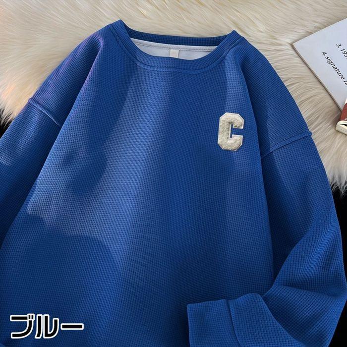 トレーナー Tシャツ メンズ 長袖Tシャツ ワッフル生地 長袖 通学 春 クルーネック ロゴ 英字 カジュアル 秋 トップス おしゃれ 