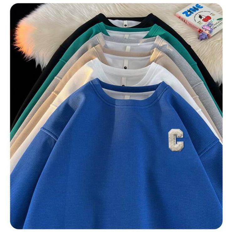 トレーナー Tシャツ メンズ 長袖Tシャツ ワッフル生地 長袖 通学 春 クルーネック ロゴ 英字 カジュアル 秋 トップス おしゃれ 