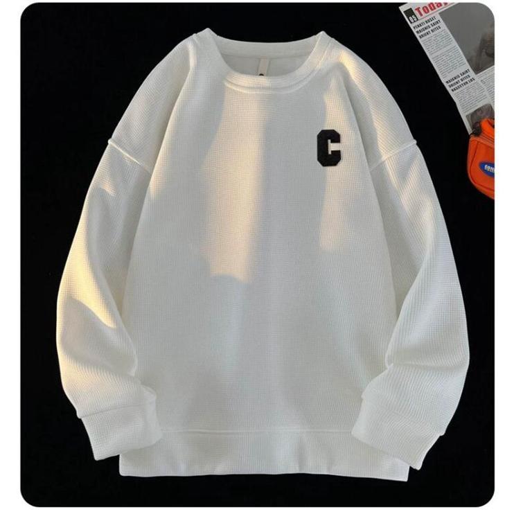 トレーナー Tシャツ メンズ 長袖Tシャツ ワッフル生地 長袖 通学 春 クルーネック ロゴ 英字 カジュアル 秋 トップス おしゃれ 