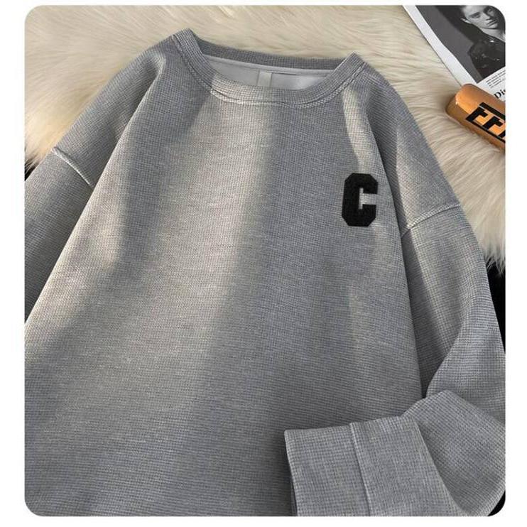 トレーナー Tシャツ メンズ 長袖Tシャツ ワッフル生地 長袖 通学 春 クルーネック ロゴ 英字 カジュアル 秋 トップス おしゃれ 