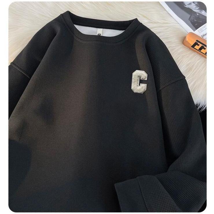 トレーナー Tシャツ メンズ 長袖Tシャツ ワッフル生地 長袖 通学 春 クルーネック ロゴ 英字 カジュアル 秋 トップス おしゃれ 