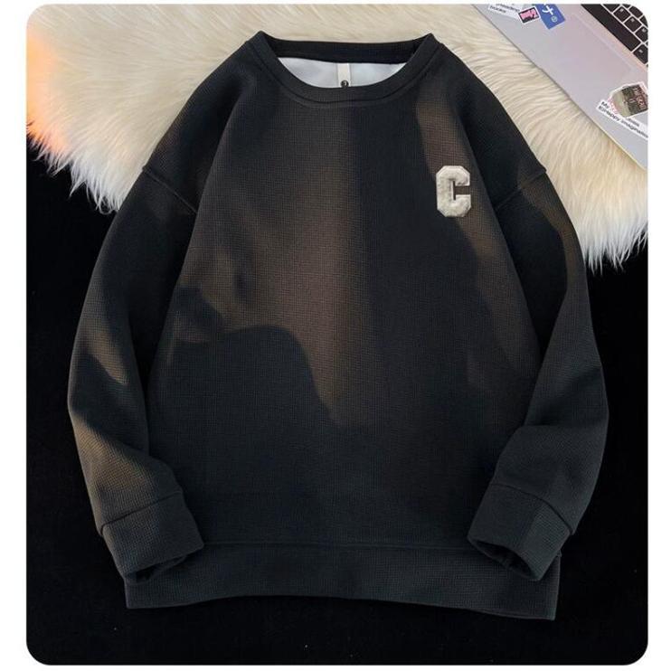 トレーナー Tシャツ メンズ 長袖Tシャツ ワッフル生地 長袖 通学 春 クルーネック ロゴ 英字 カジュアル 秋 トップス おしゃれ 