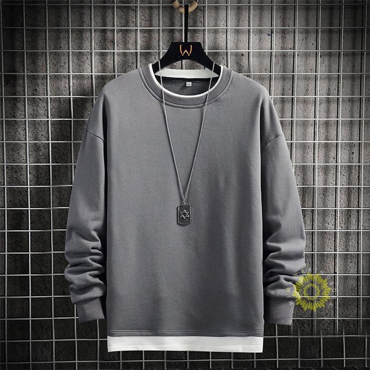 長袖Tシャツ メンズ Tシャツ ティーシャツ 無地 重ね着風 丸首 秋コーデ 秋服 トップス ゆったり プルオーバー カジュアル 