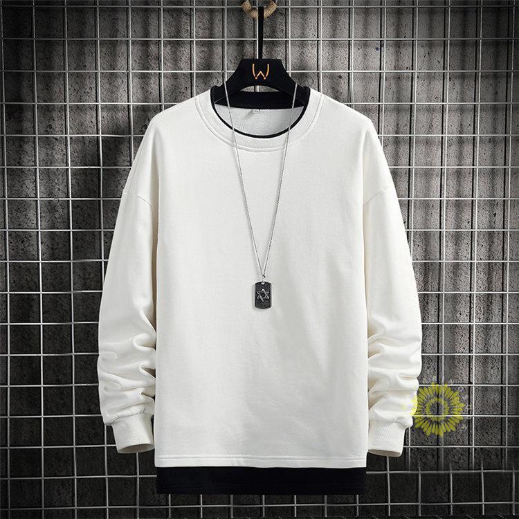 長袖Tシャツ メンズ Tシャツ ティーシャツ 無地 重ね着風 丸首 秋コーデ 秋服 トップス ゆったり プルオーバー カジュアル 