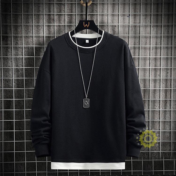 長袖Tシャツ メンズ Tシャツ ティーシャツ 無地 重ね着風 丸首 秋コーデ 秋服 トップス ゆったり プルオーバー カジュアル 
