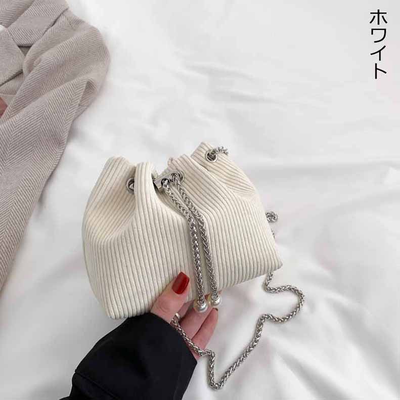 ショルダー バッグ ミニバッグ 巾着バッグ コーデュロイ チェーン 巾着 レディース ベロア ポシェット サブバグ 韓国 パール 