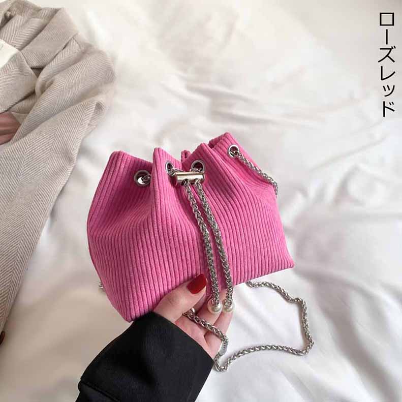 ショルダー バッグ ミニバッグ 巾着バッグ コーデュロイ チェーン 巾着 レディース ベロア ポシェット サブバグ 韓国 パール 