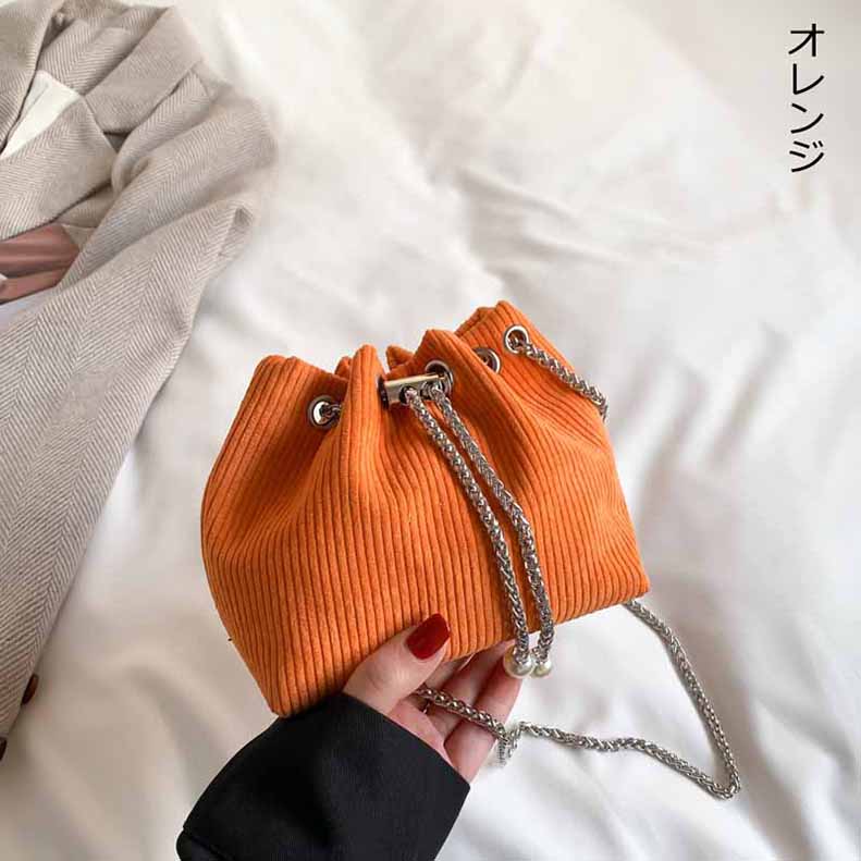 ショルダー バッグ ミニバッグ 巾着バッグ コーデュロイ チェーン 巾着 レディース ベロア ポシェット サブバグ 韓国 パール 