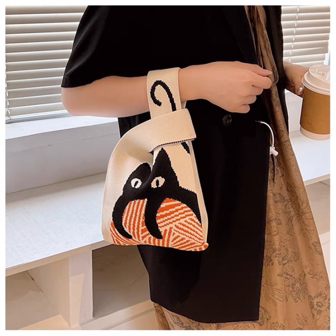 選べる65柄 ニット バッグ ミニ トートバッグ ニットバッグ バッグ かばん ネコ 小さめ ねこ 大きな柄 レディース アニマル ミニトート 猫 マルシェバック 動物 