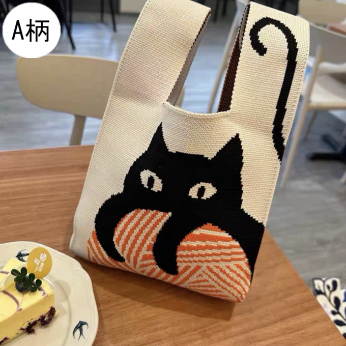 選べる65柄 ニット バッグ ミニ トートバッグ ニットバッグ バッグ かばん ネコ 小さめ ねこ 大きな柄 レディース アニマル ミニトート 猫 マルシェバック 動物 