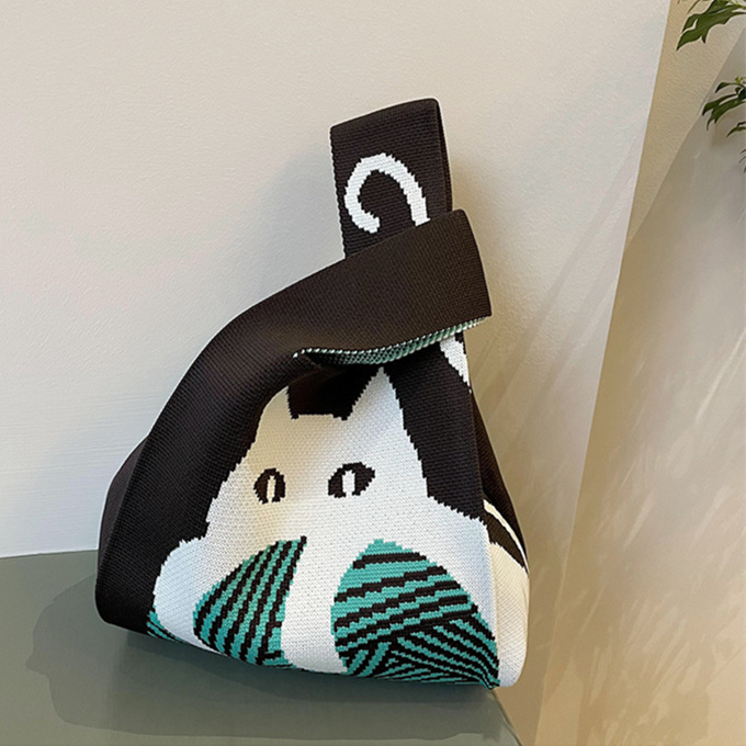 選べる65柄 ニット バッグ ミニ トートバッグ ニットバッグ バッグ かばん ネコ 小さめ ねこ 大きな柄 レディース アニマル ミニトート 猫 マルシェバック 動物 