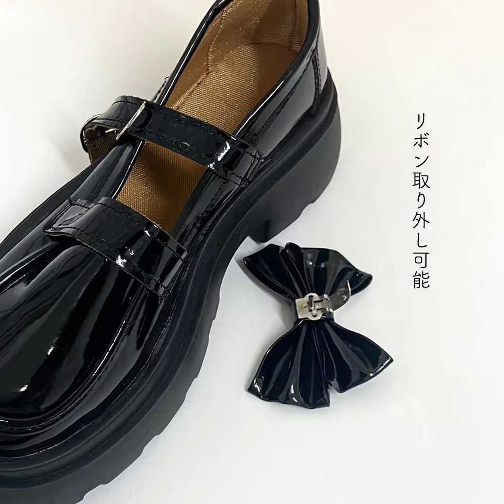 厚底ローファー レディース リボン  