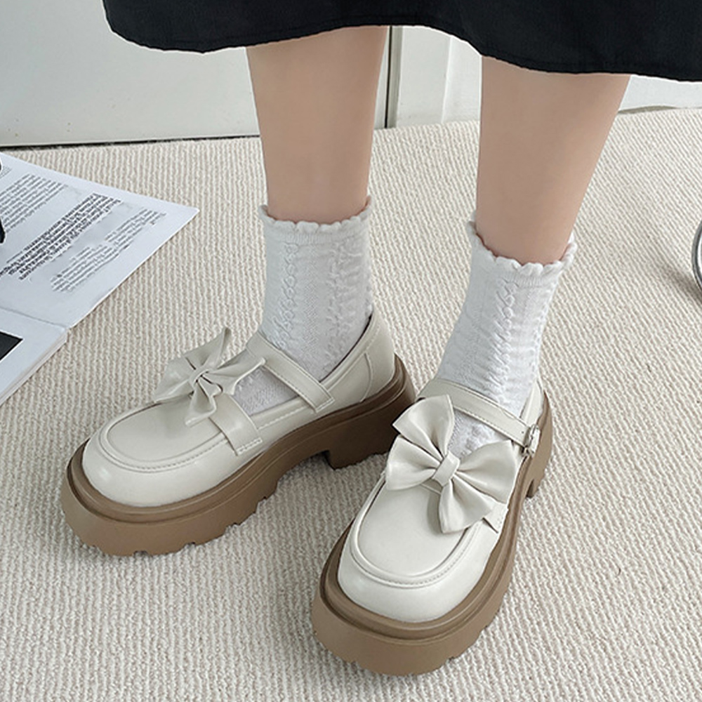 厚底ローファー レディース リボン  