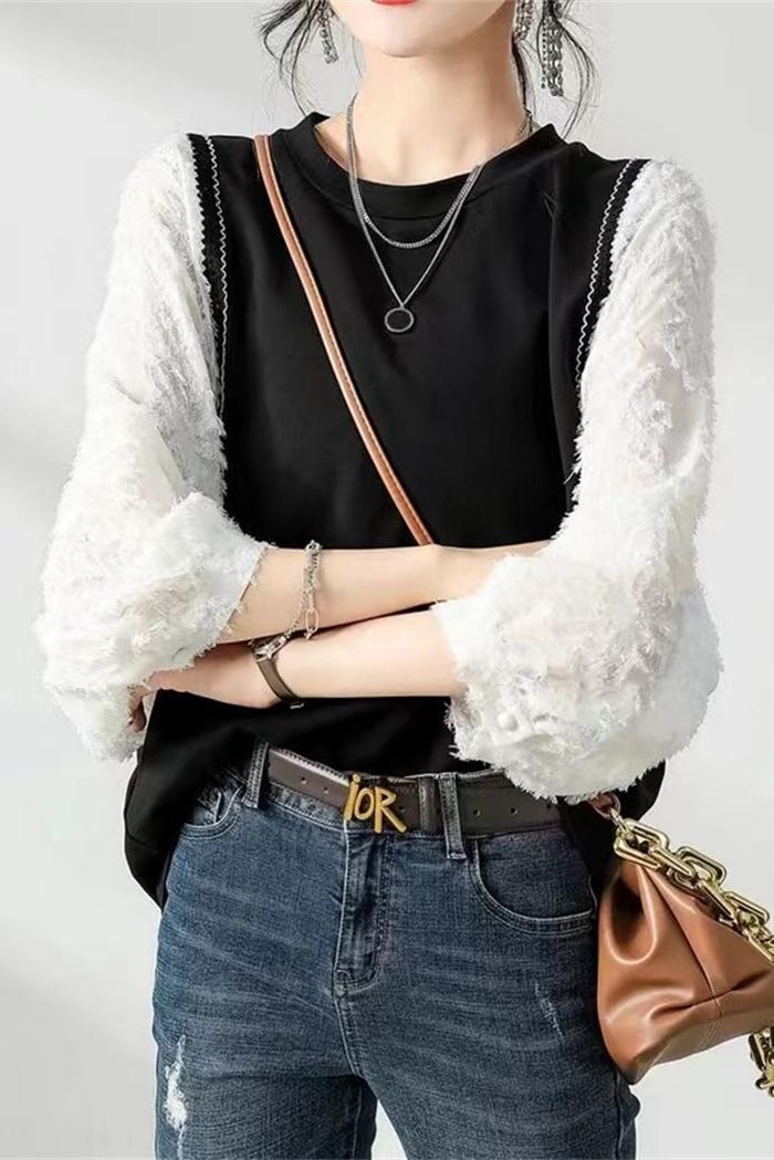 長袖Tシャツ カットソー レディース 重ね着風 トップス チュニック Tシャツ シンプル 長袖 カジュアル カットソー インナー 