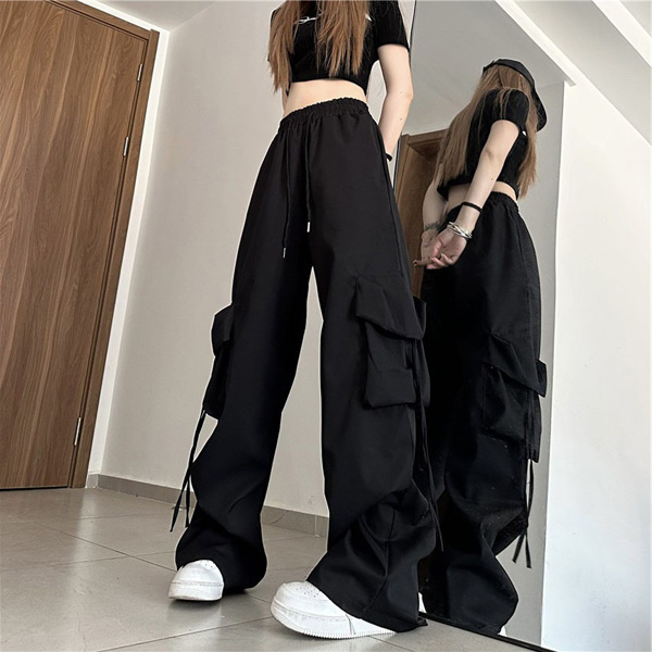 あり カーゴパンツ ワイドパンツ ドロストパンツ カラーパンツ 軽量 韓国ファッション ヒップホップ 衣装 パンツ 服 無地 コスチューム ダンス 大きいサイズ 