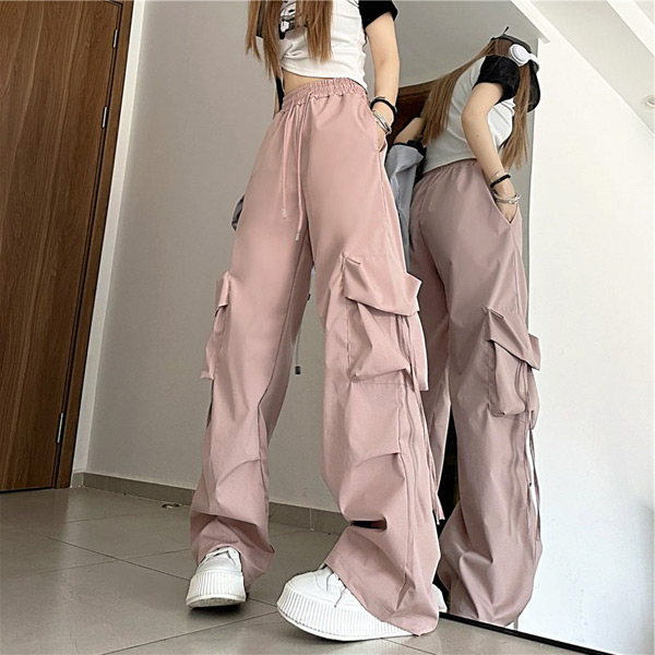 あり カーゴパンツ ワイドパンツ ドロストパンツ カラーパンツ 軽量 韓国ファッション ヒップホップ 衣装 パンツ 服 無地 コスチューム ダンス 大きいサイズ 