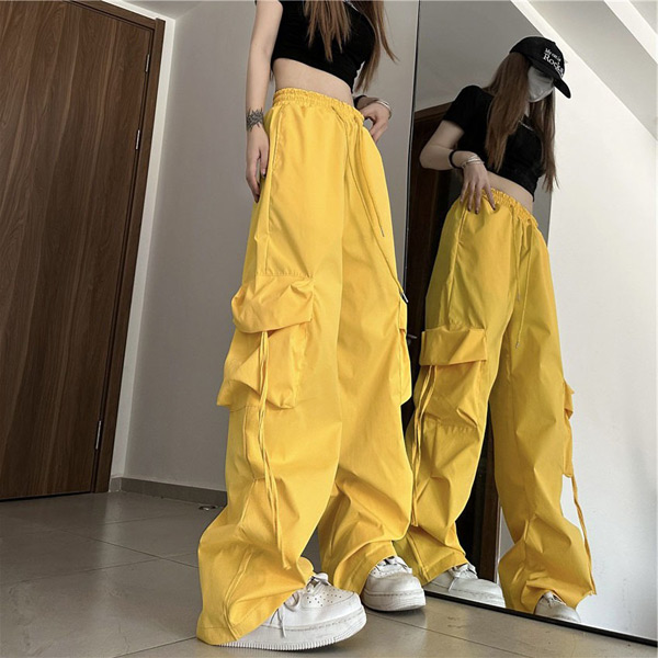あり カーゴパンツ ワイドパンツ ドロストパンツ カラーパンツ 軽量 韓国ファッション ヒップホップ 衣装 パンツ 服 無地 コスチューム ダンス 大きいサイズ 