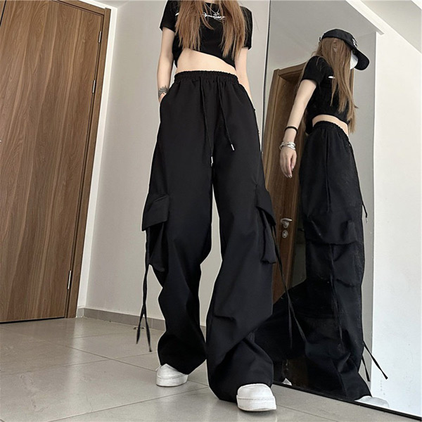 あり カーゴパンツ ワイドパンツ ドロストパンツ カラーパンツ 軽量 韓国ファッション ヒップホップ 衣装 パンツ 服 無地 コスチューム ダンス 大きいサイズ 