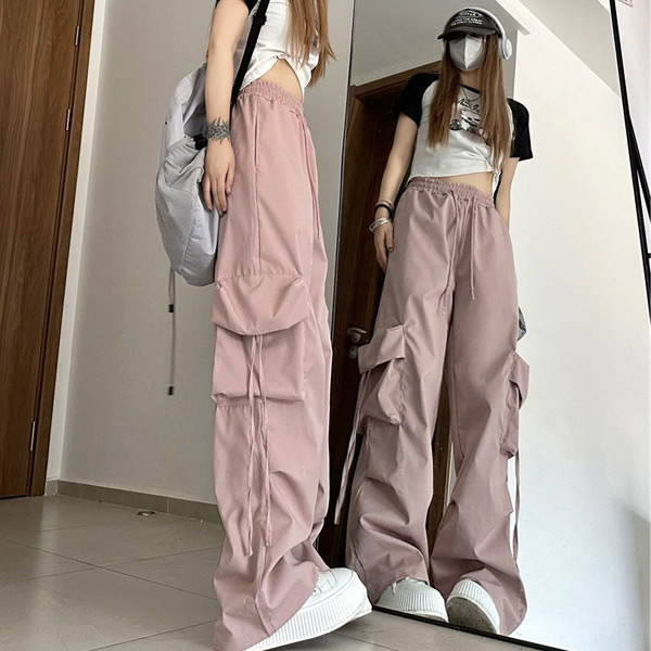 あり カーゴパンツ ワイドパンツ ドロストパンツ カラーパンツ 軽量 韓国ファッション ヒップホップ 衣装 パンツ 服 無地 コスチューム ダンス 大きいサイズ 