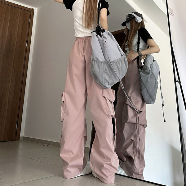 あり カーゴパンツ ワイドパンツ ドロストパンツ カラーパンツ 軽量 韓国ファッション ヒップホップ 衣装 パンツ 服 無地 コスチューム ダンス 大きいサイズ 