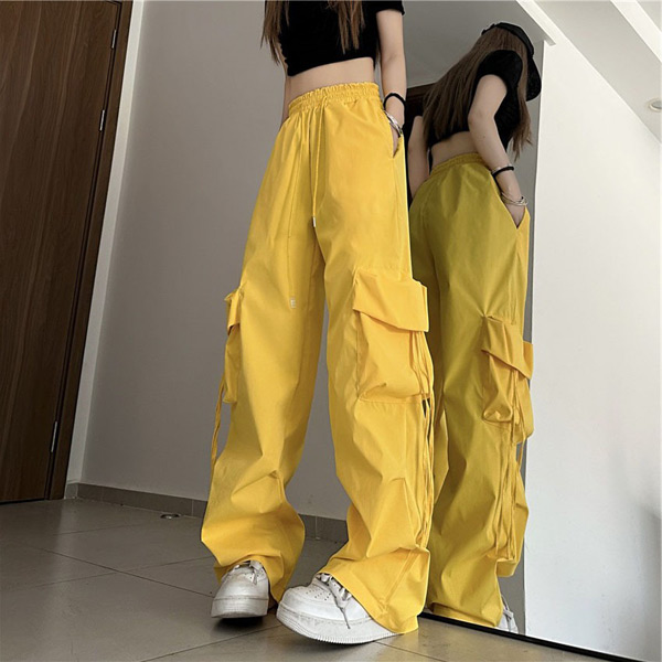 あり カーゴパンツ ワイドパンツ ドロストパンツ カラーパンツ 軽量 韓国ファッション ヒップホップ 衣装 パンツ 服 無地 コスチューム ダンス 大きいサイズ 