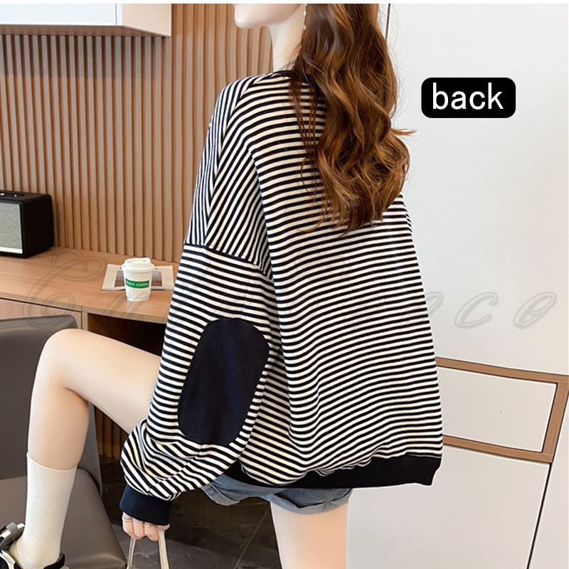 ボーダー柄 スウェット レディース 切り替え トレーナー 配色 トップス 春 長袖 おしゃれ プルオーバー ルーズフィット 送料無料 体型カバー 冬 秋 ゆったり 