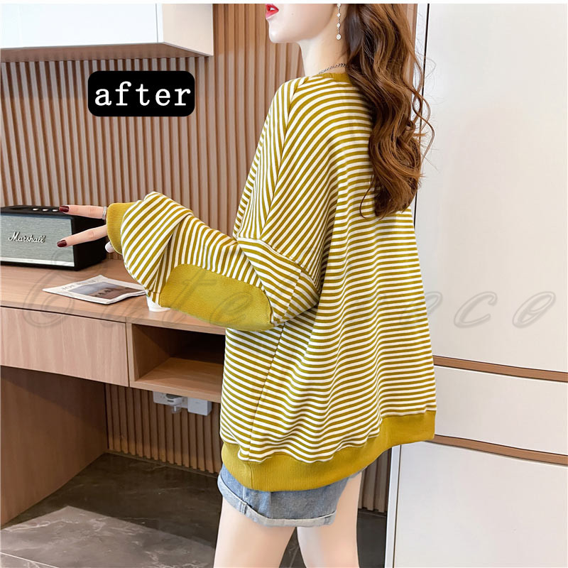 ボーダー柄 スウェット レディース 切り替え トレーナー 配色 トップス 春 長袖 おしゃれ プルオーバー ルーズフィット 送料無料 体型カバー 冬 秋 ゆったり 