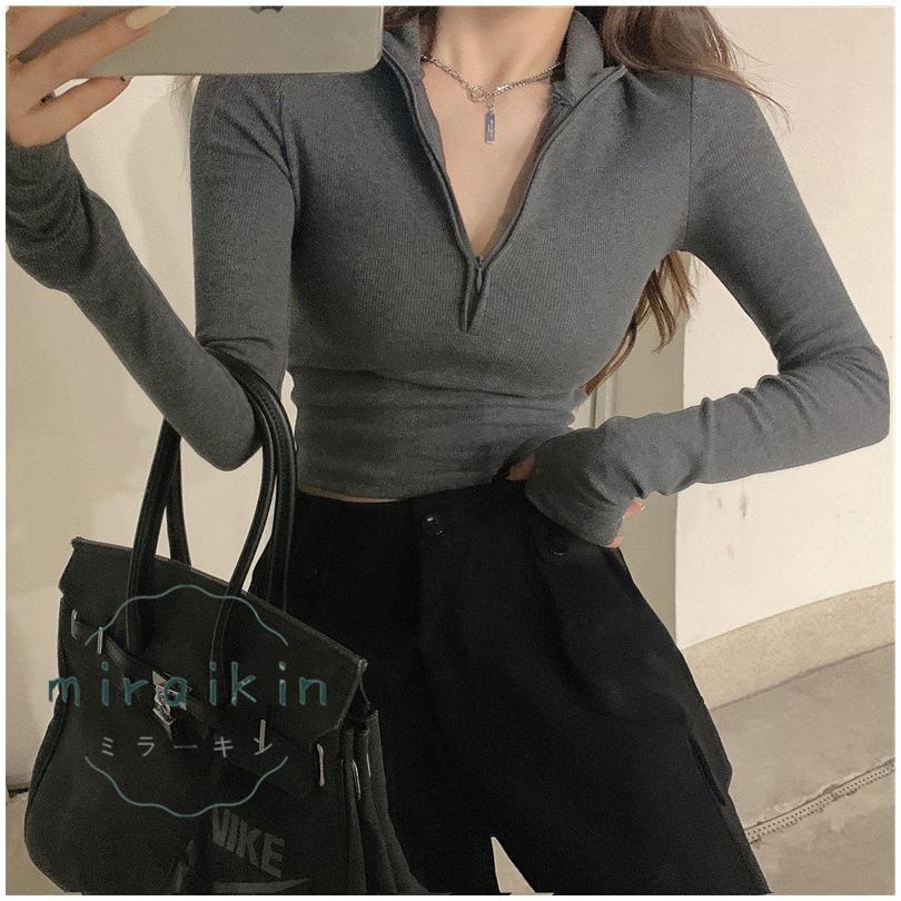 カットソー チュニック トップス レディース 春 夏 長袖 黒 30代 ショート丈トップス 白 ハーフジップ グレー 20代 春夏 ホワイト 40代 ブラック 