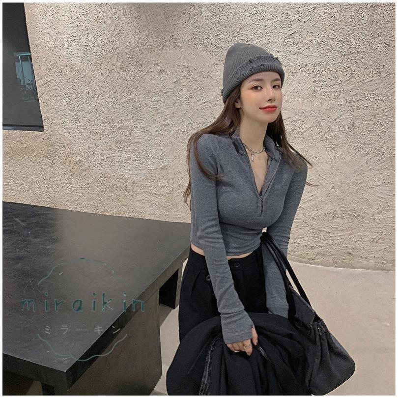 カットソー チュニック トップス レディース 春 夏 長袖 黒 30代 ショート丈トップス 白 ハーフジップ グレー 20代 春夏 ホワイト 40代 ブラック 